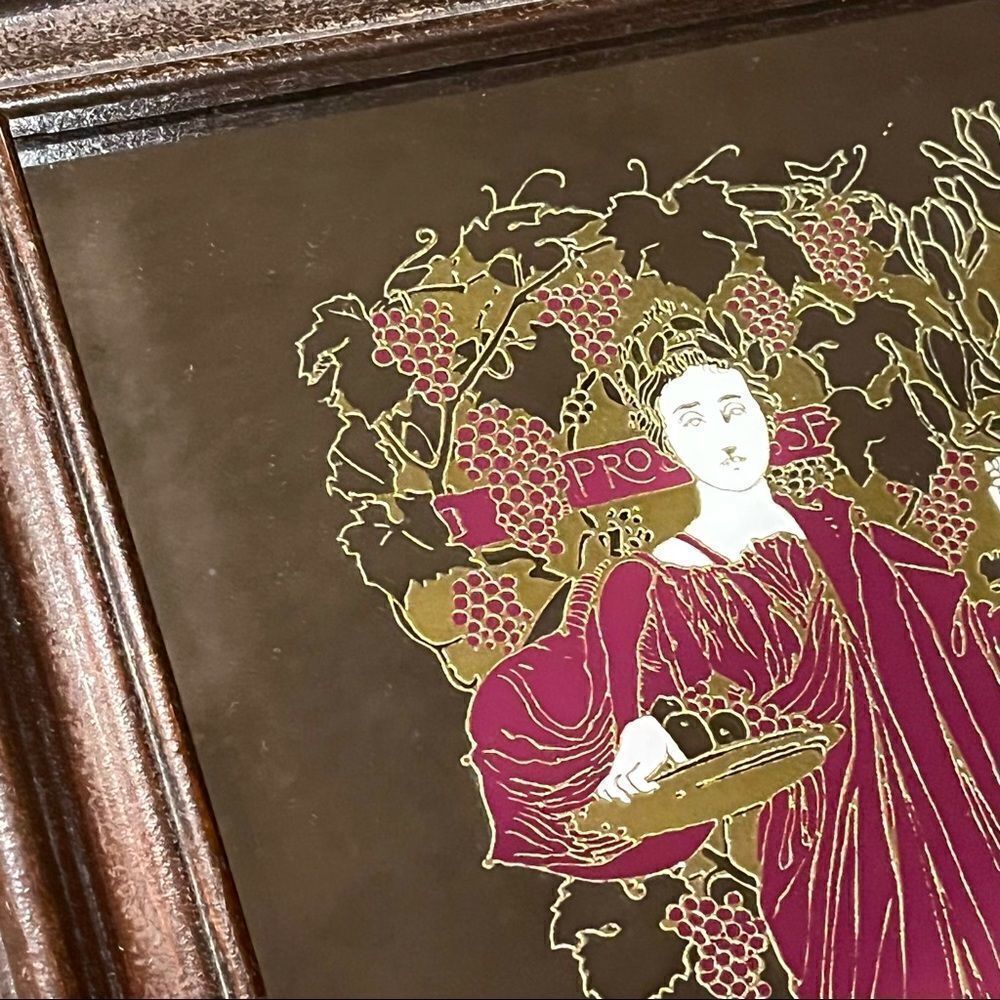 Vintage Lucid Lines “The Wine Cellar” Grecian Mirror Graphic 1970s Gold Burgundy - Picture 6 of 13